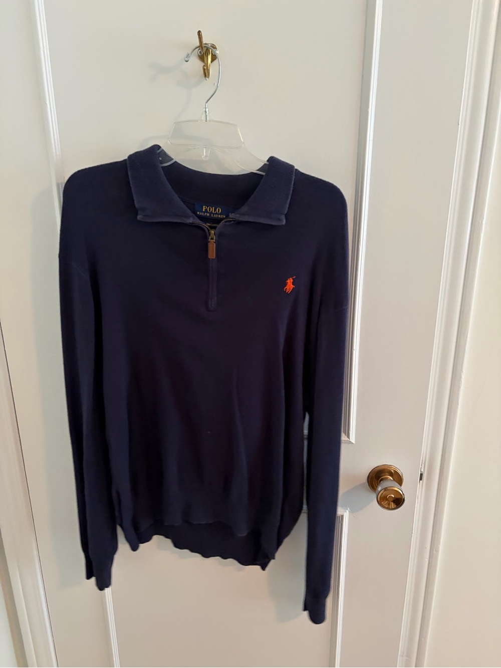 Ralph Lauren Navy Zip-Up Sweater with Orange Pony